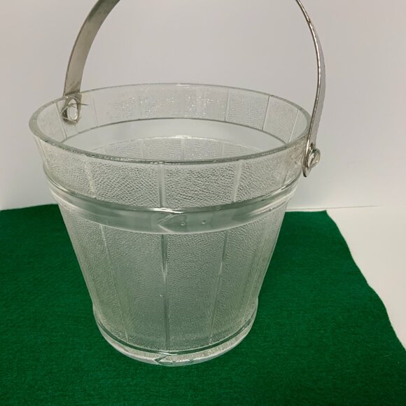 Ice Bucket Glass w/Hammered Metal Handle Oak Barrel Pattern Mid-Century Mod - Picture 8 of 10